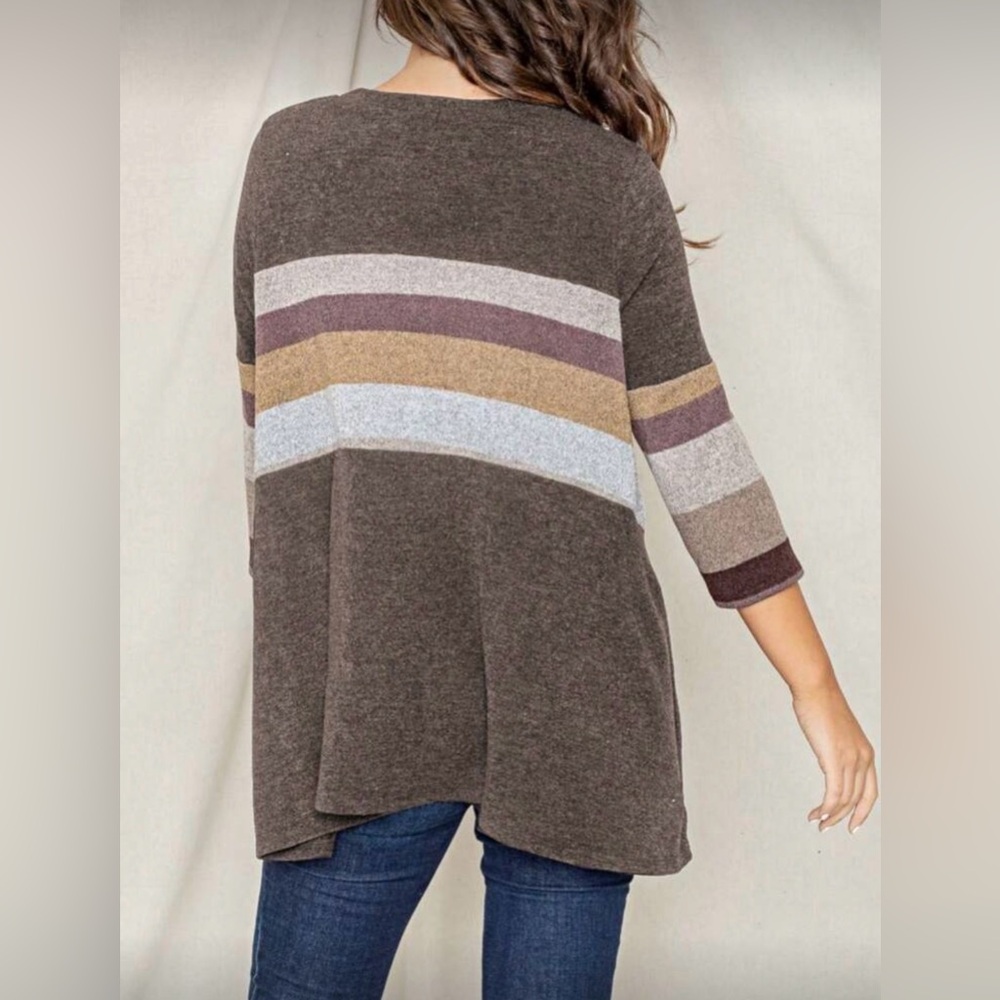 Relaxed Brown Striped Knit Pullover 90’s Retro Style - Picture 2 of 8